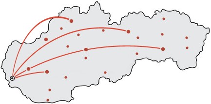 ilustračná mapa Slovensko - prevod na diaľku